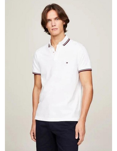 Polo ajusté Tommy Hilfiger blanc à liseré en coton bio votre restaurant rapide dans 