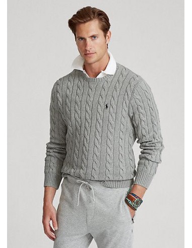 Pull torsadé Ralph Lauren gris en coton ouvre sa boutique