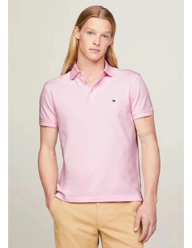 Polo Tommy Hilfiger ajusté rose clair en coton bio Par le système avancé 