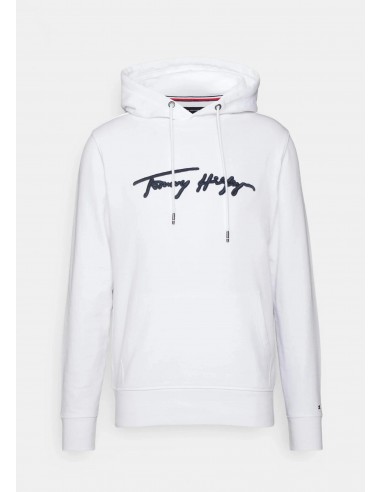 Sweat à capuche signature Tommy Hilfiger blanc en coton bio pas cher 