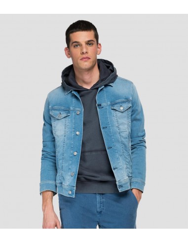 Veste en jean Replay bleu clair en coton stretch ou a consommer sur place