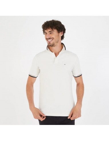 Polo à liserés Eden Park blanc en coton pima pas cheres