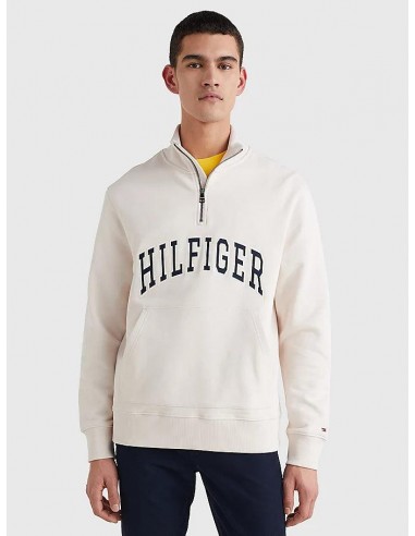 Sweat demi zip Tommy Hilfiger blanc ouvre sa boutique