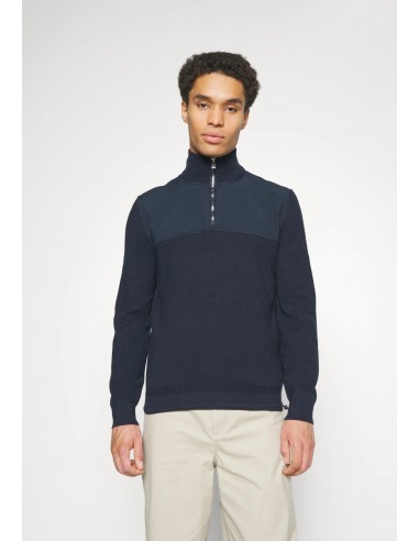 Pull demi zip BOSS marine en laine Véritable concentré