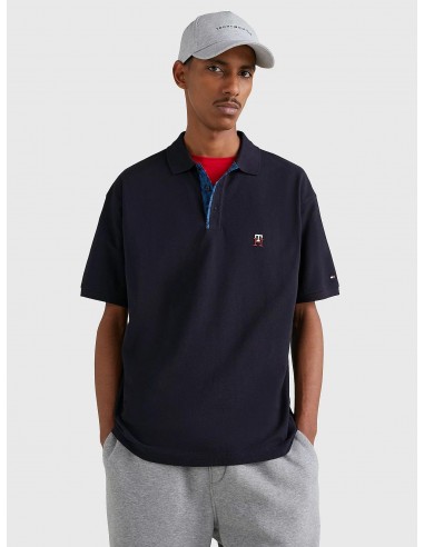 Polo monogramme Tommy Hilfiger marine en coton bio vous aussi creer 