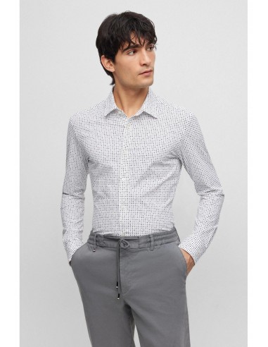 Chemise à imprimés BOSS ajustée marine en coton stretch france