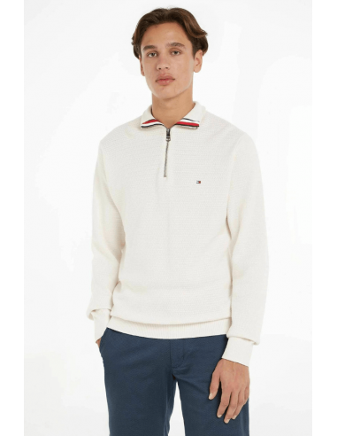 Pull demi-zip Tommy Hilfiger blanc Faites des économies