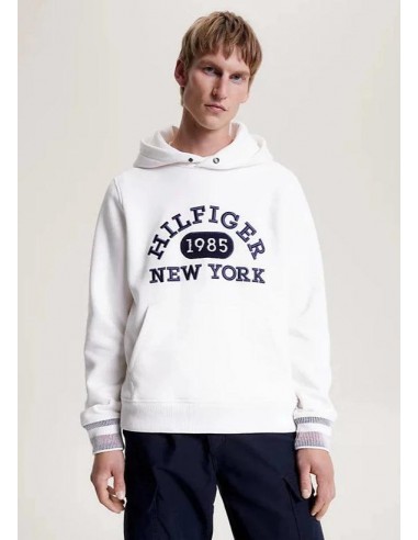 Sweat à capuche Tommy Hilfiger blanc en coton bio destockage