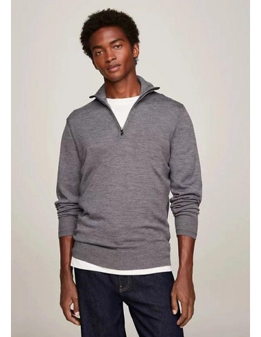 Pull demi zip Tommy Hilfiger gris en laine acheter