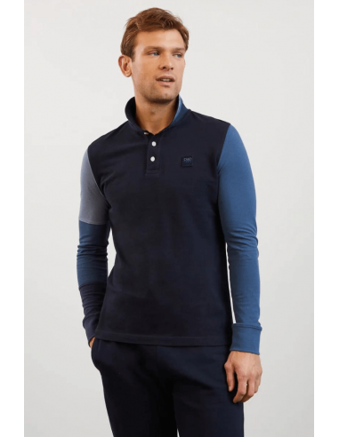 Polo manches longues colorblock Eden Park bleu foncé hantent personnes