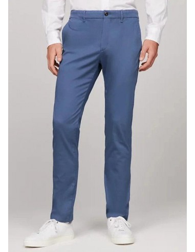 Pantalon chino Tommy Hilfiger bleu stretch pas cheres