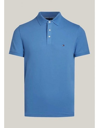 Polo Tommy Hilfiger ajusté bleu en coton bio stretch0 de la marque