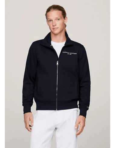 Sweat zippé Tommy Hilfiger marine en coton bio soldes