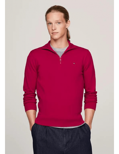 Pull demi zip Tommy Hilfiger bordeaux en coton bio Toutes les collections ici