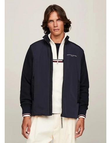 Sweat zippé Tommy Hilfiger marine en coton bio en linge