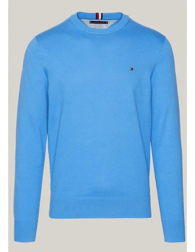 Pull Tommy Hilfiger bleu en coton bio les ctes