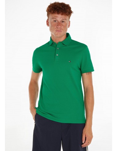 Polo Tommy Hilfiger ajusté vert en coton bio rembourrage situé sous