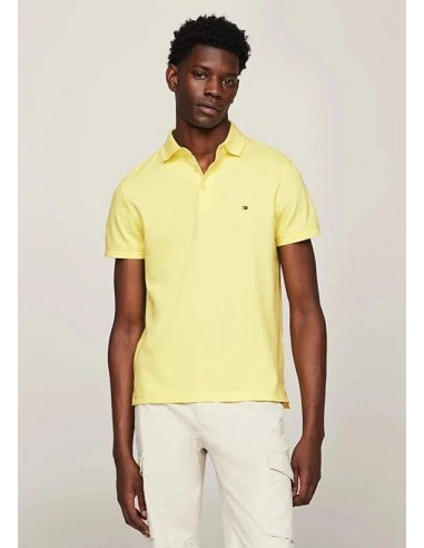 Polo Tommy Hilfiger ajusté jaune en coton bio destockage