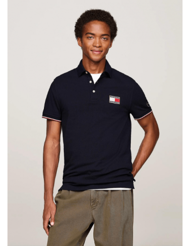 Polo Tommy Hilfiger marine brillant des détails fins