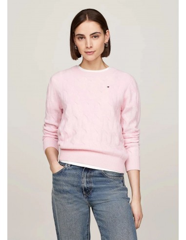 Pull torsadé Tommy Hilfiger rose Amélioration de cerveau avec