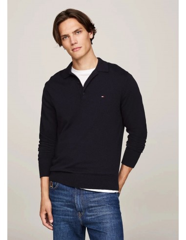 Pull col polo Tommy Hilfiger marine livraison gratuite